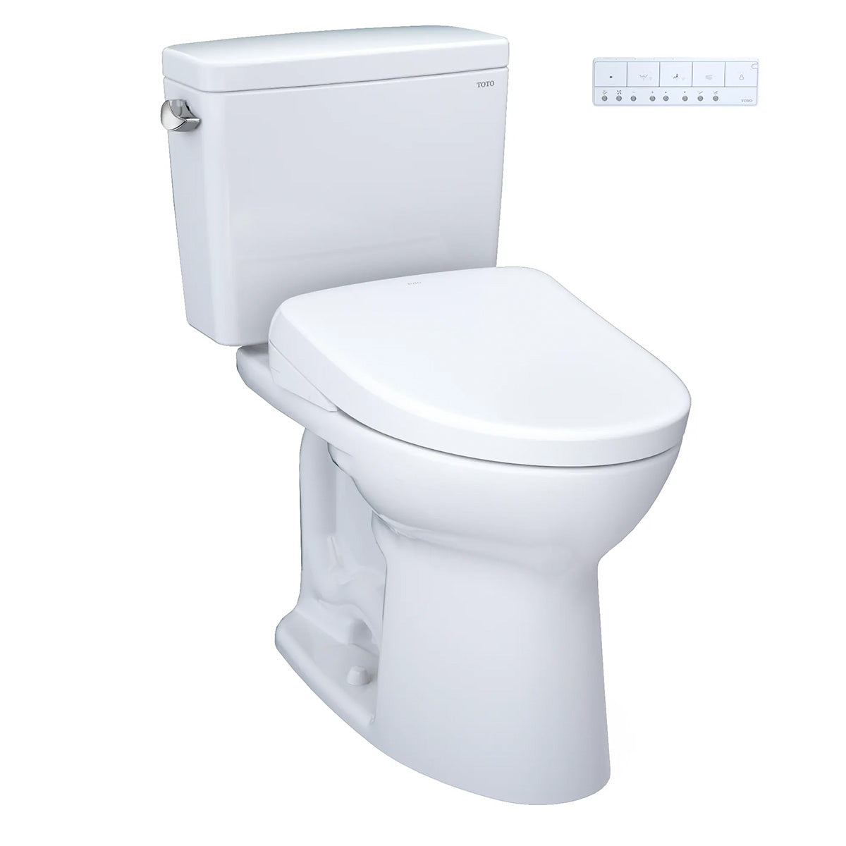 Cotton white one-piece elongated toilet with integrated bidet seat, control panel