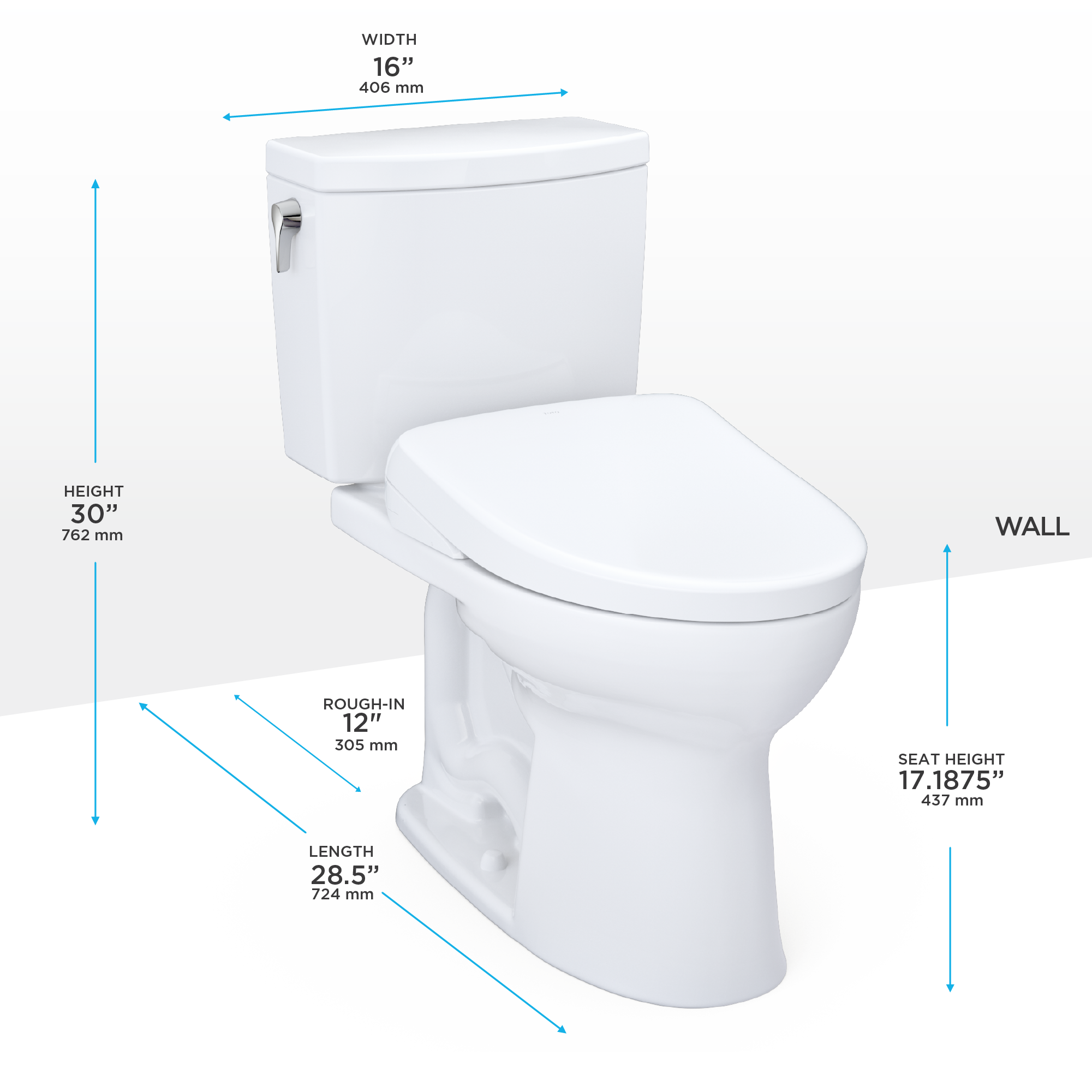 TOTO WASHLET+ Drake II 1G Two-Piece Elongated 1.0 GPF Toilet and WASHLET+ S7 Contemporary Bidet Seat, Cotton White - MW4544726CUFG#01, MW4544726CUFGA#01