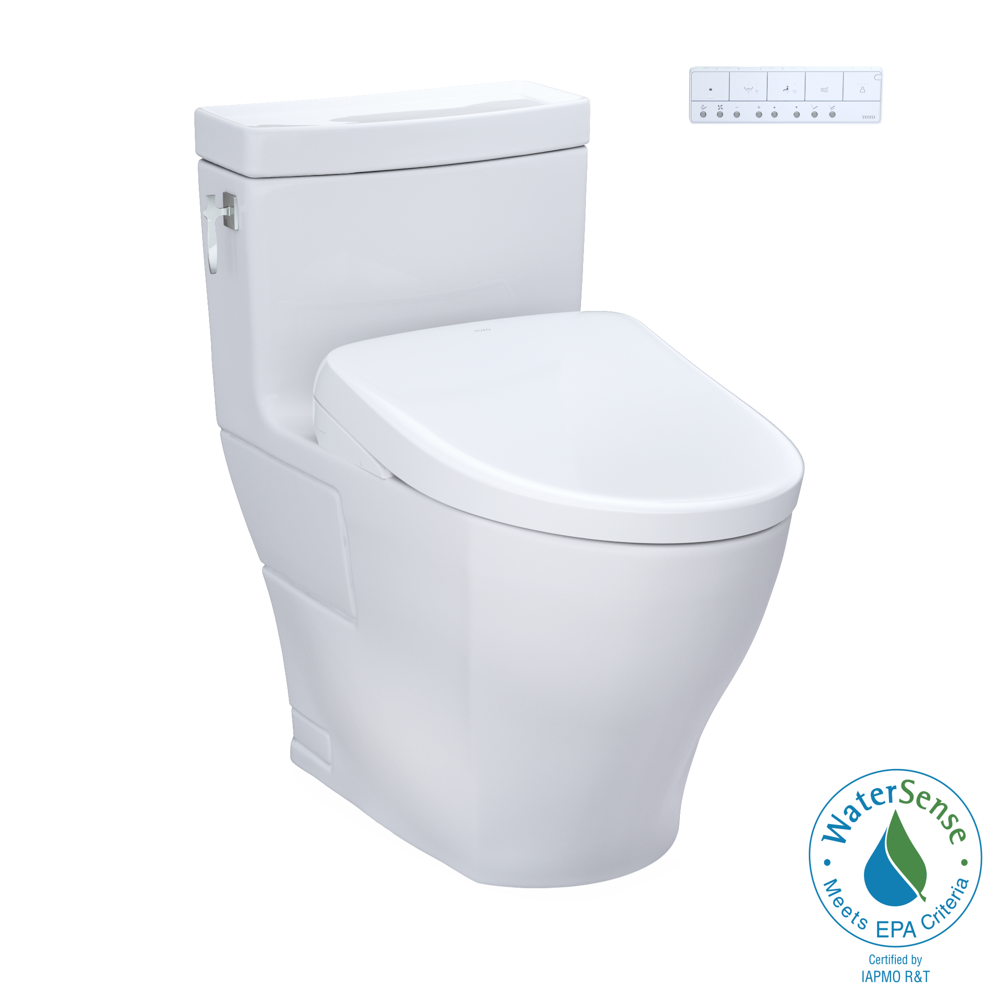 TOTO WASHLET+ Aimes One-Piece Elongated 1.28 GPF Toilet and Contemporary WASHLET S7 Contemporary Bidet Seat, Cotton White - MW6264726CEFG#01, MW6264726CEFGA#01