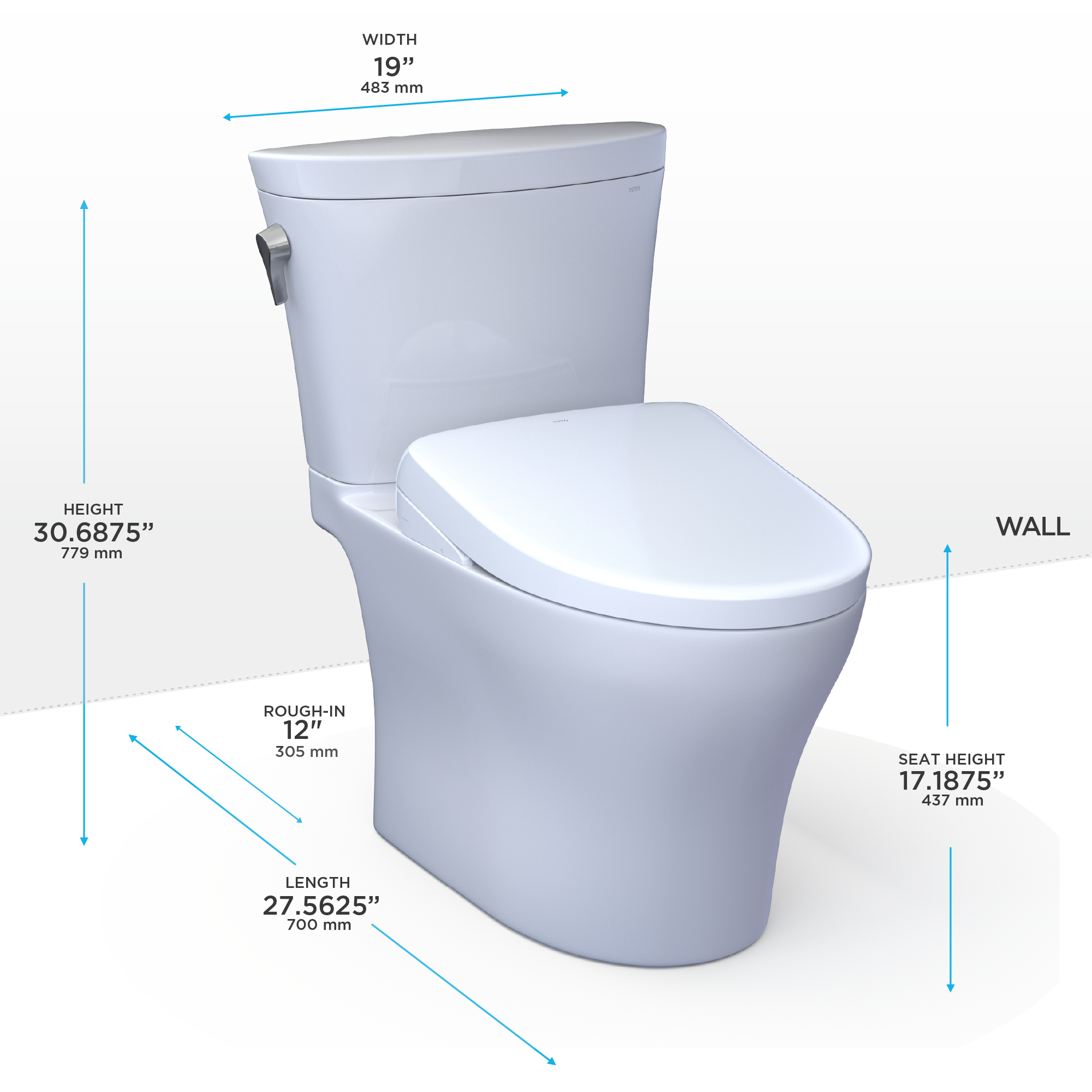 TOTO WASHLET+ Aquia IV Arc Two-Piece Elongated Dual Flush 1.28 and 0.9 GPF Toilet with S7 Contemporary Bidet Seat, Cotton White - MW4484726CEMFGN#01, MW4484726CEMFGNA#01