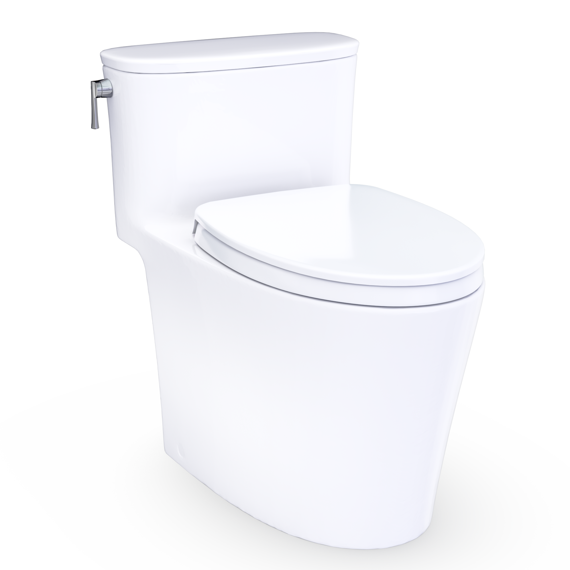 Cotton white one-piece elongated toilet with closed seat and lid