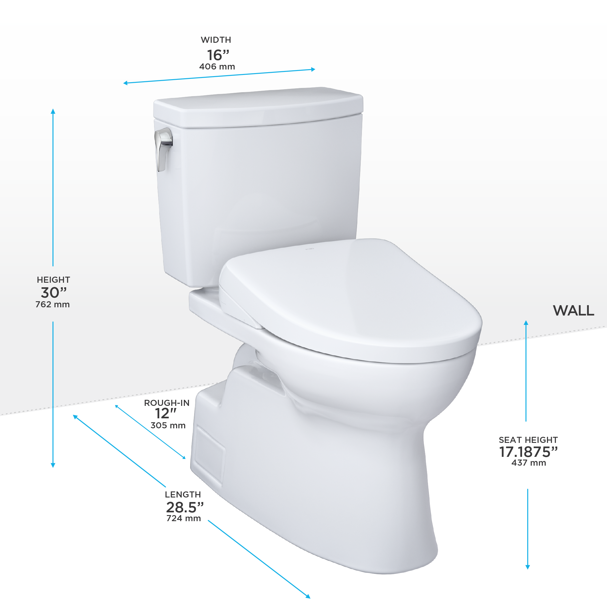 TOTO WASHLET+ Vespin II 1G Two-Piece Elongated 1.0 GPF Toilet and WASHLET+ S7A Contemporary Bidet Seat, Cotton White - MW4744736CUFG#01, MW4744736CUFGA#01