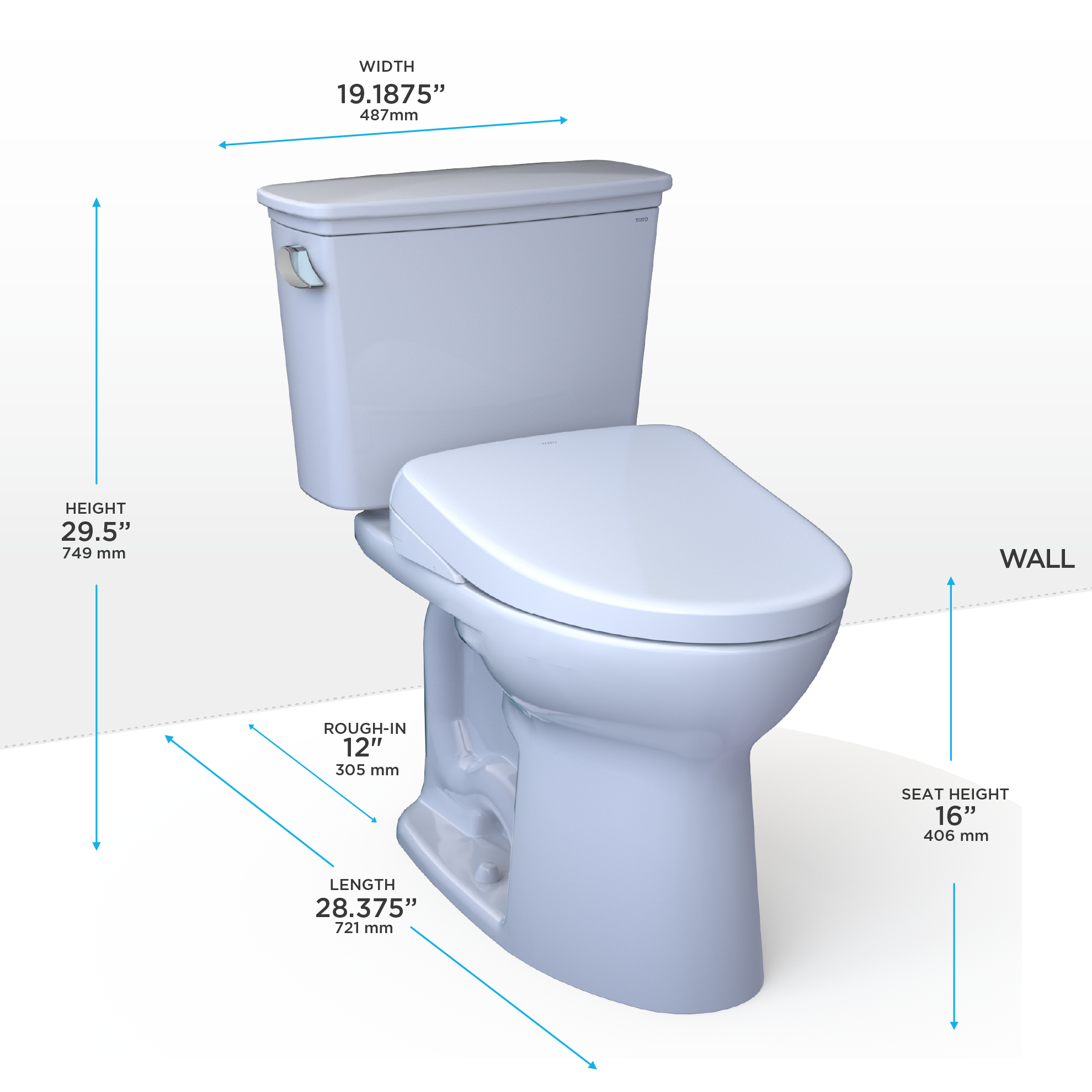 TOTO Drake Transitional WASHLET+ Two-Piece Elongated 1.28 GPF TORNADO FLUSH Toilet with S7A Contemporary Bidet Seat, Cotton White - MW7864736CEG#01, MW7864736CEGA#01