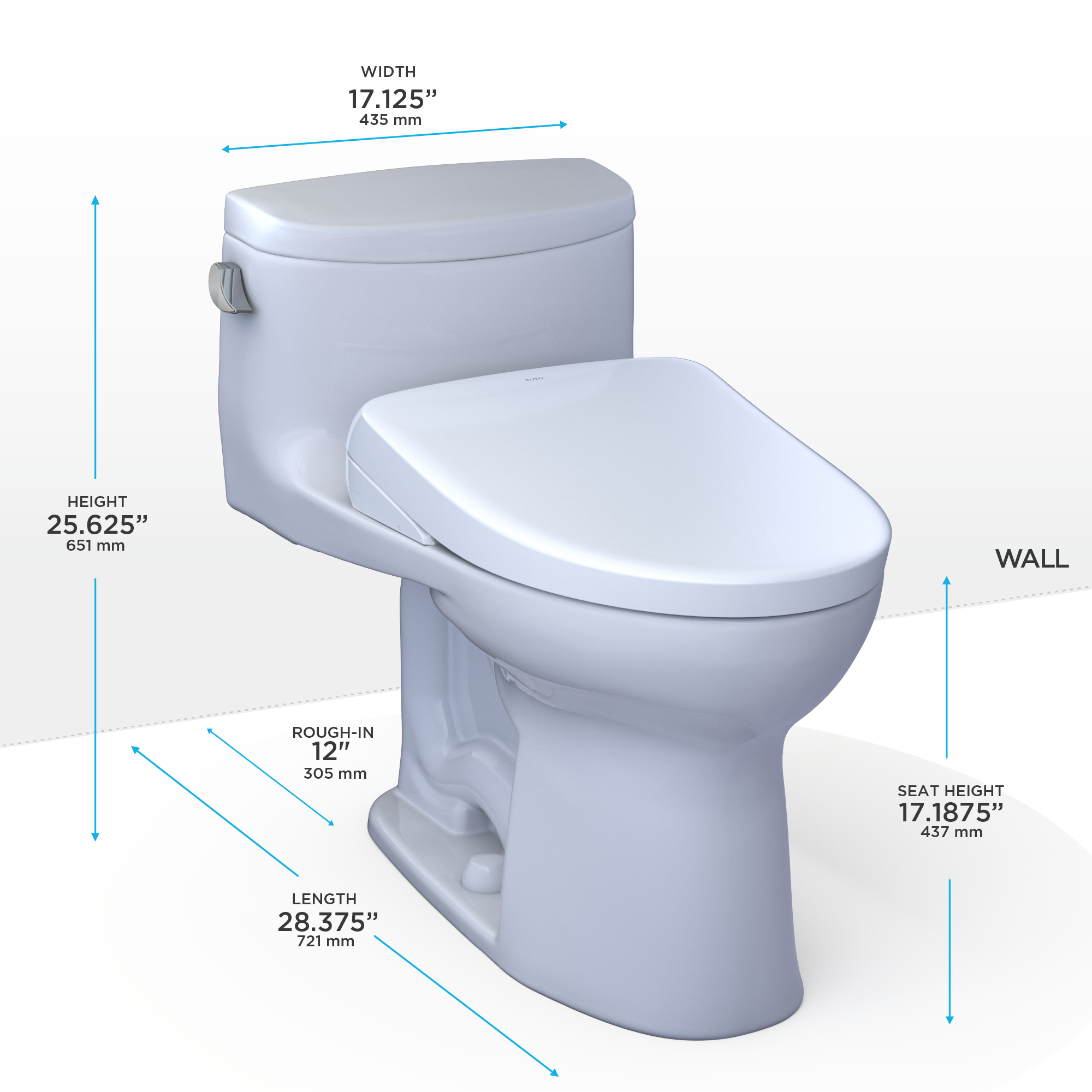 TOTO WASHLET+ Supreme II One-Piece Elongated 1.28 GPF Toilet and WASHLET+ S7A Contemporary Bidet Seat, Cotton White - MW6344736CEFG#01
