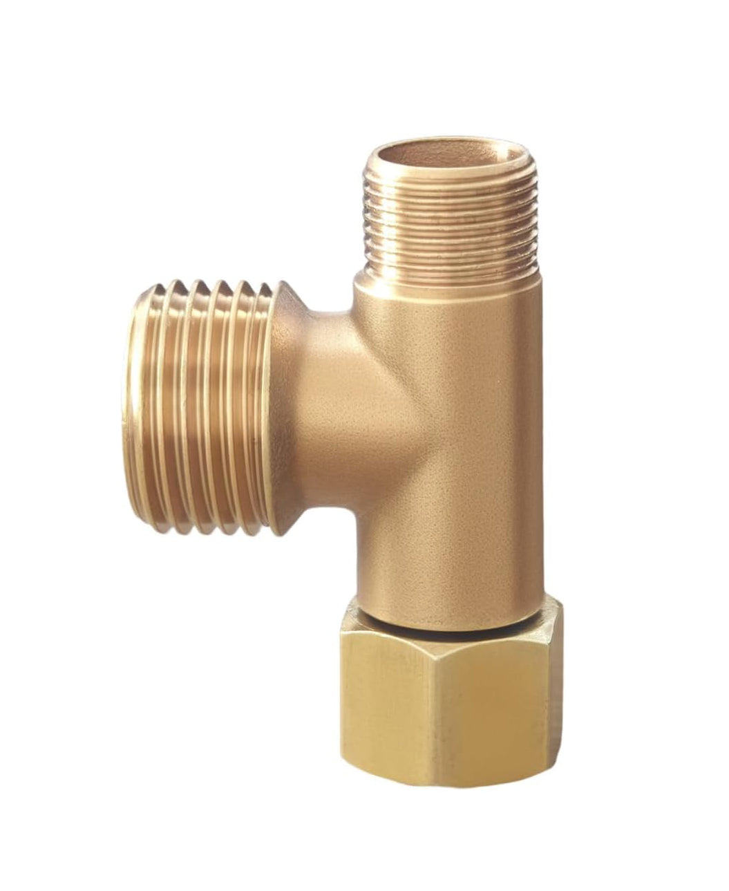 Brass bidet T-valve with threaded connections for skirted toilets