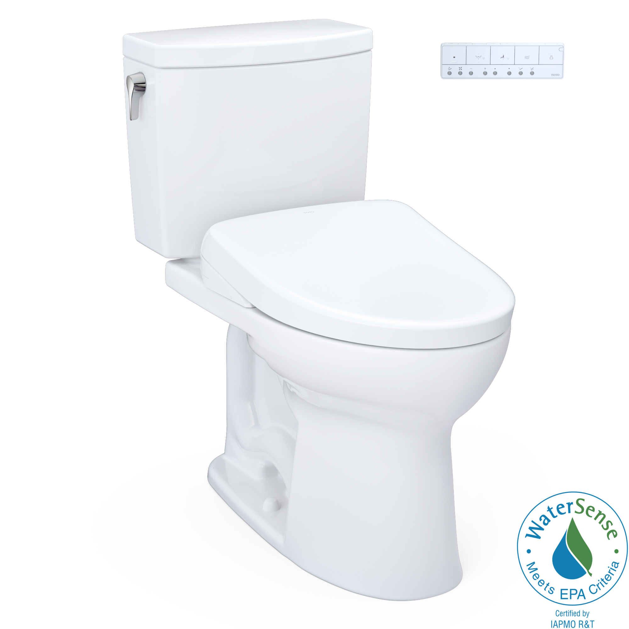 TOTO WASHLET+ Drake II 1G Two-Piece Elongated 1.0 GPF Toilet and WASHLET+ S7 Contemporary Bidet Seat, Cotton White - MW4544726CUFG#01, MW4544726CUFGA#01