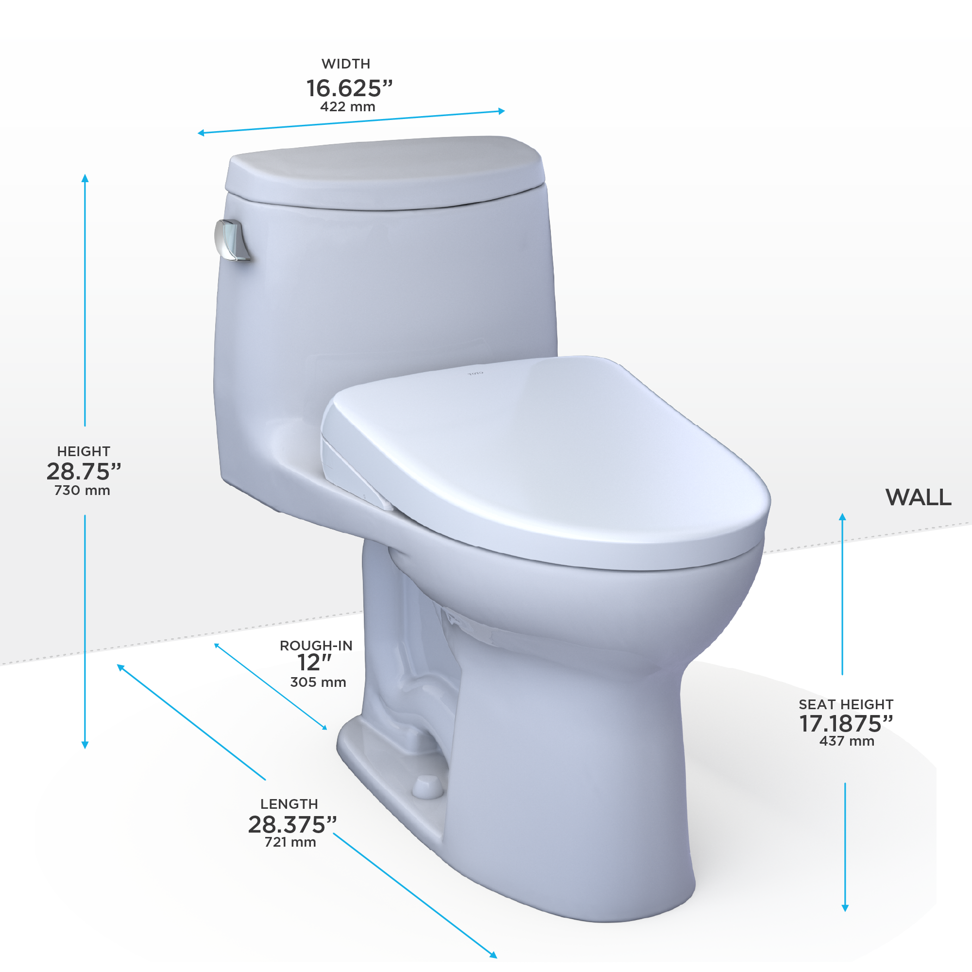 TOTO WASHLET+ UltraMax II One-Piece Elongated 1.28 GPF Toilet and WASHLET+ S7 Contemporary Bidet Seat, Cotton White - MW6044726CEFG#01, MW6044726CEFGA#01