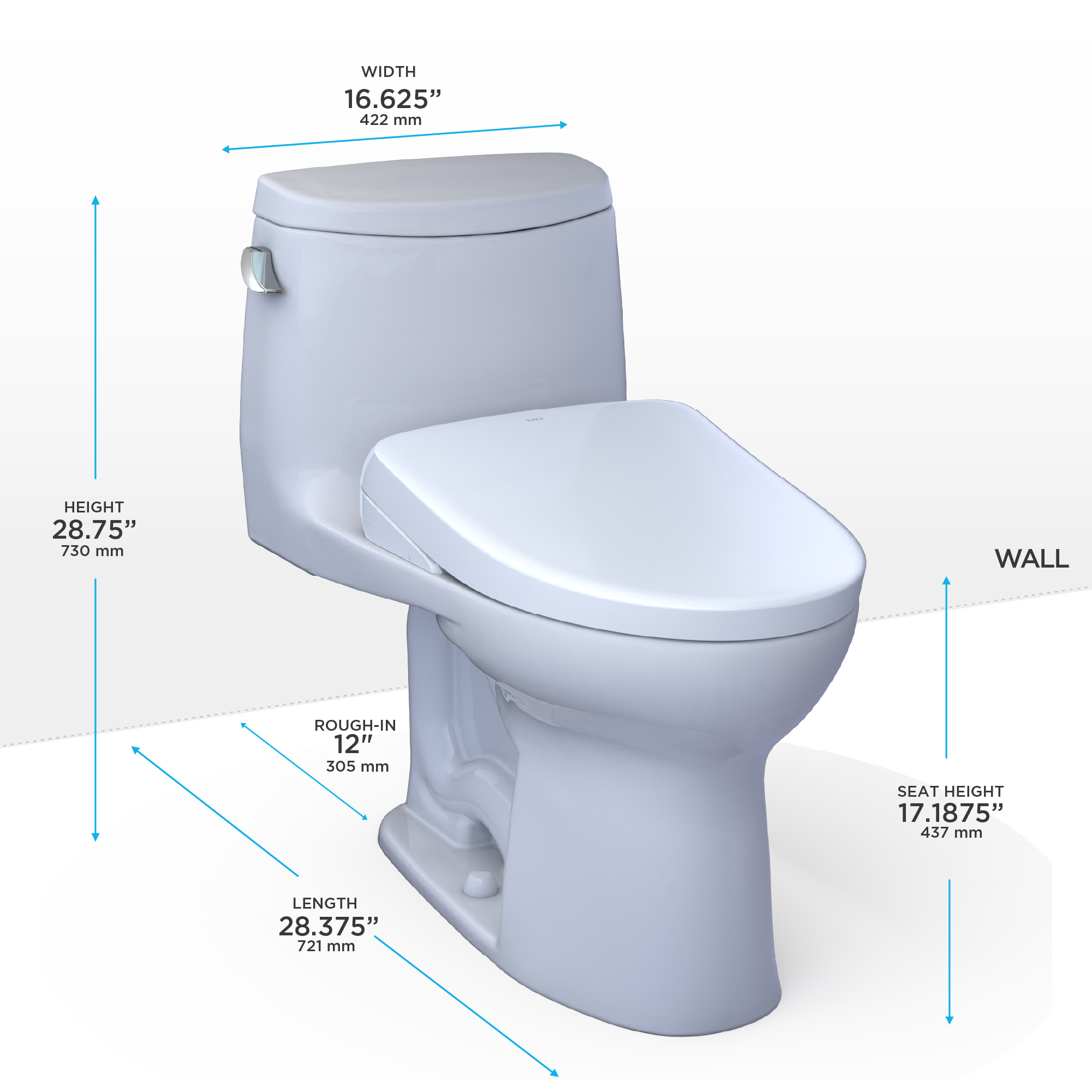 TOTO WASHLET+ UltraMax II One-Piece Elongated 1.28 GPF Toilet and WASHLET+ S7A Contemporary Bidet Seat, Cotton White - MW6044736CEFG#01, MW6044736CEFGA#01