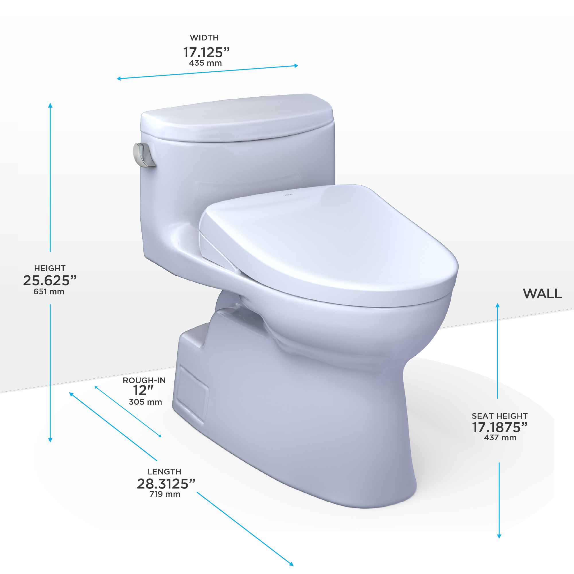 TOTO WASHLET+ Carolina II One-Piece Elongated 1.28 GPF Toilet and WASHLET+ S7A Contemporary Bidet Seat, Cotton White - MW6444736CEFG#01