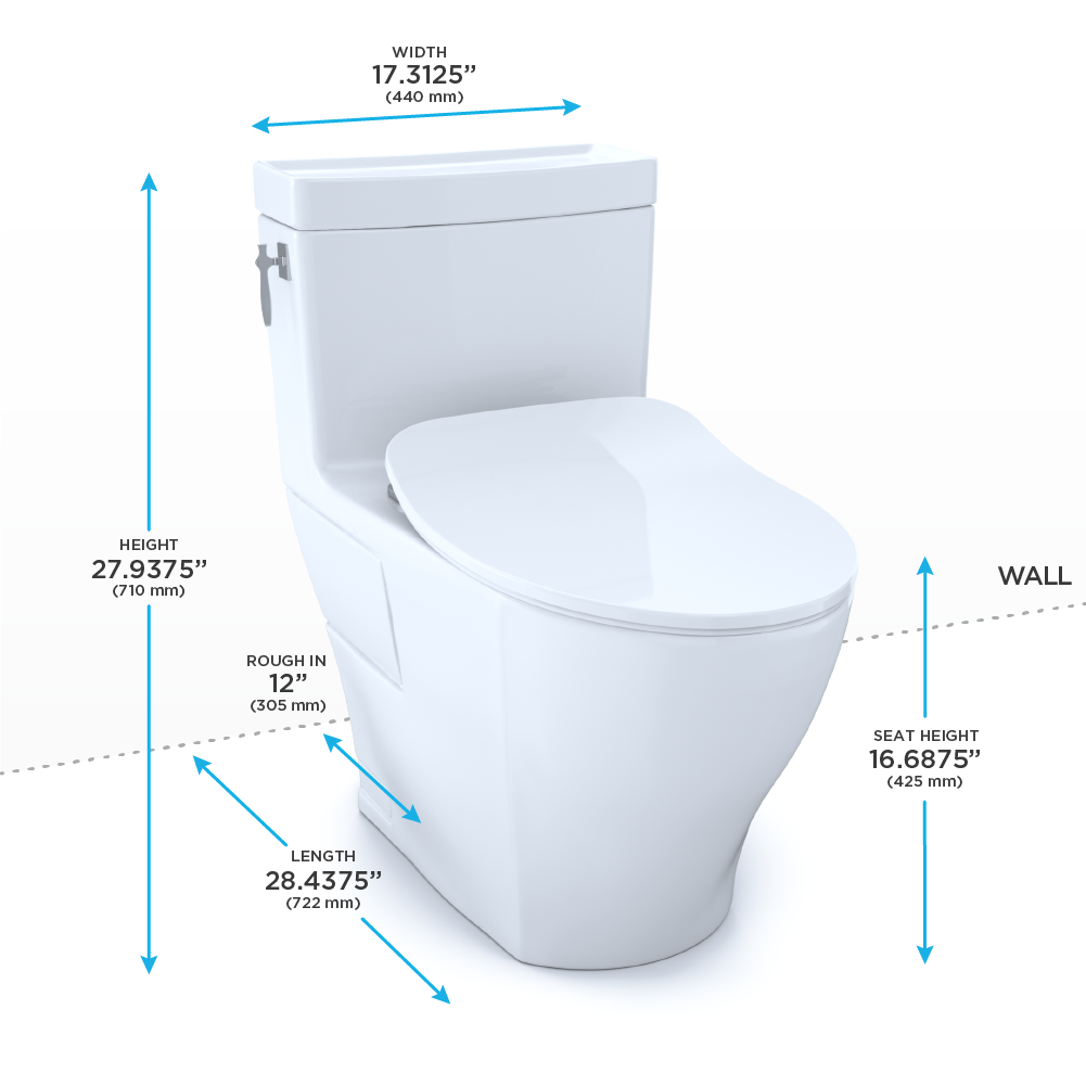 TOTO AIMES® MS626234CEFG#01 ONE-PIECE TOILET, 1.28GPF, ELONGATED BOWL - WASHLET®+ CONNECTION - Slim SoftClose Seat Included