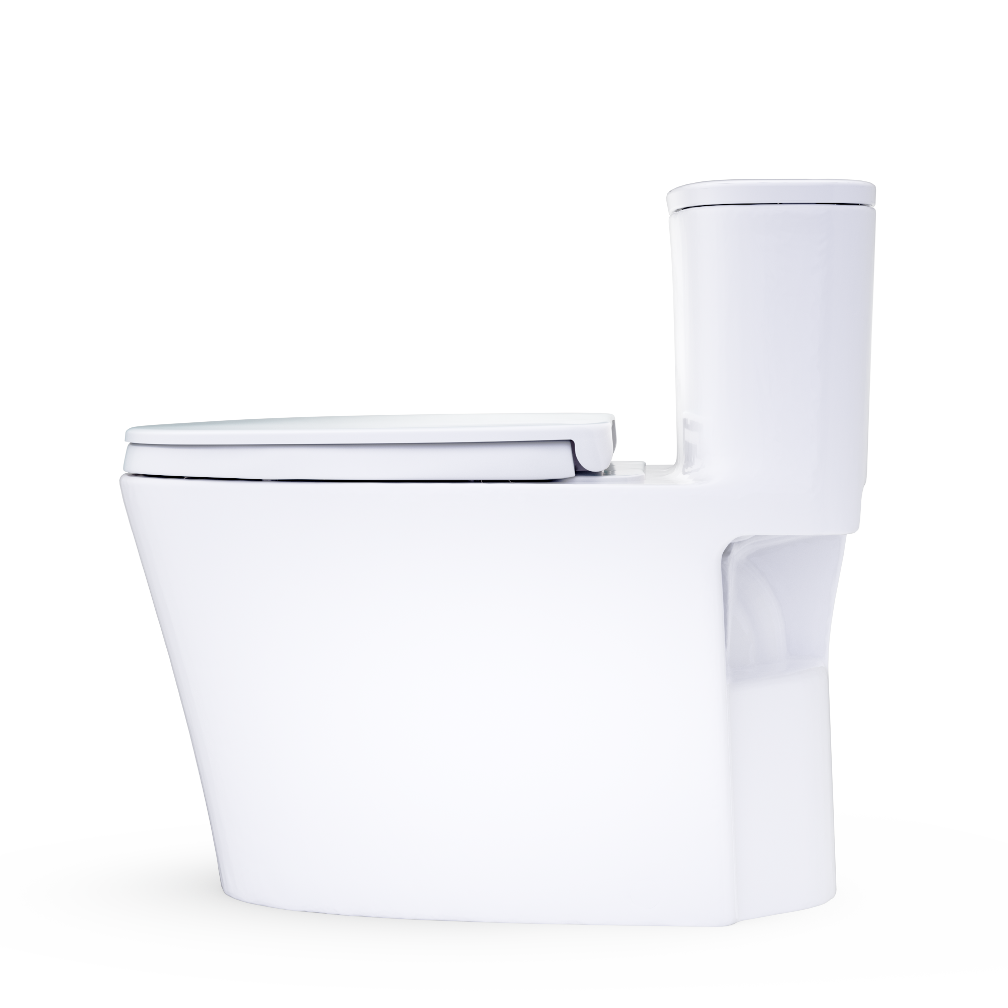 Cotton white elongated one-piece toilet with lid and integrated seat