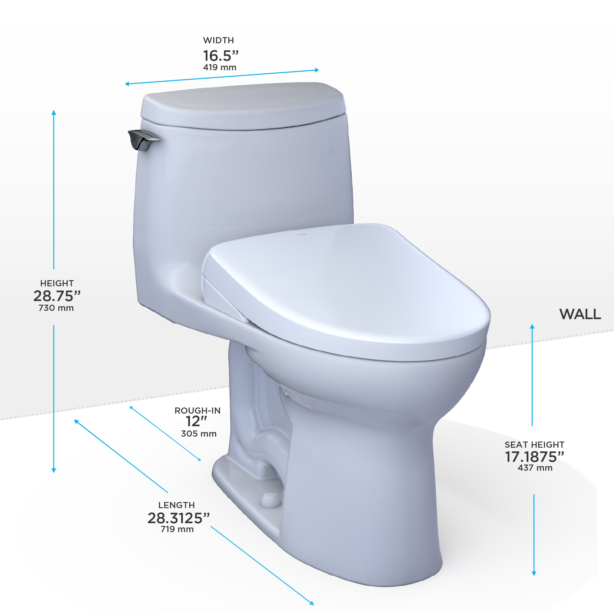 TOTO WASHLET+ UltraMax II 1G One-Piece Elongated 1.0 GPF Toilet and WASHLET+ S7 Contemporary Bidet Seat, Cotton White - MW6044726CUFG#01, MW6044726CUFGA#01