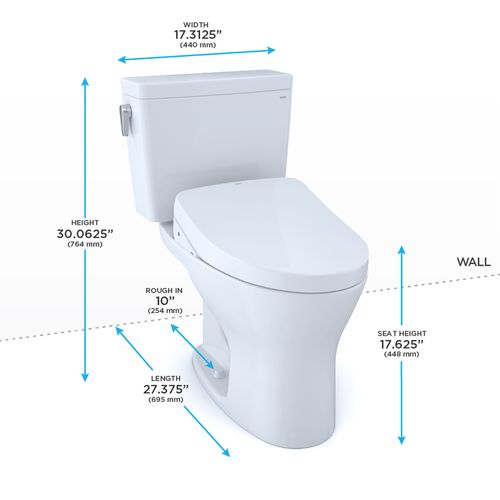 TOTO DRAKE WASHLET+ S550E TWO-PIECE TOILET 1.6 GPF & 0.8 GPF 10" ROUGH-IN