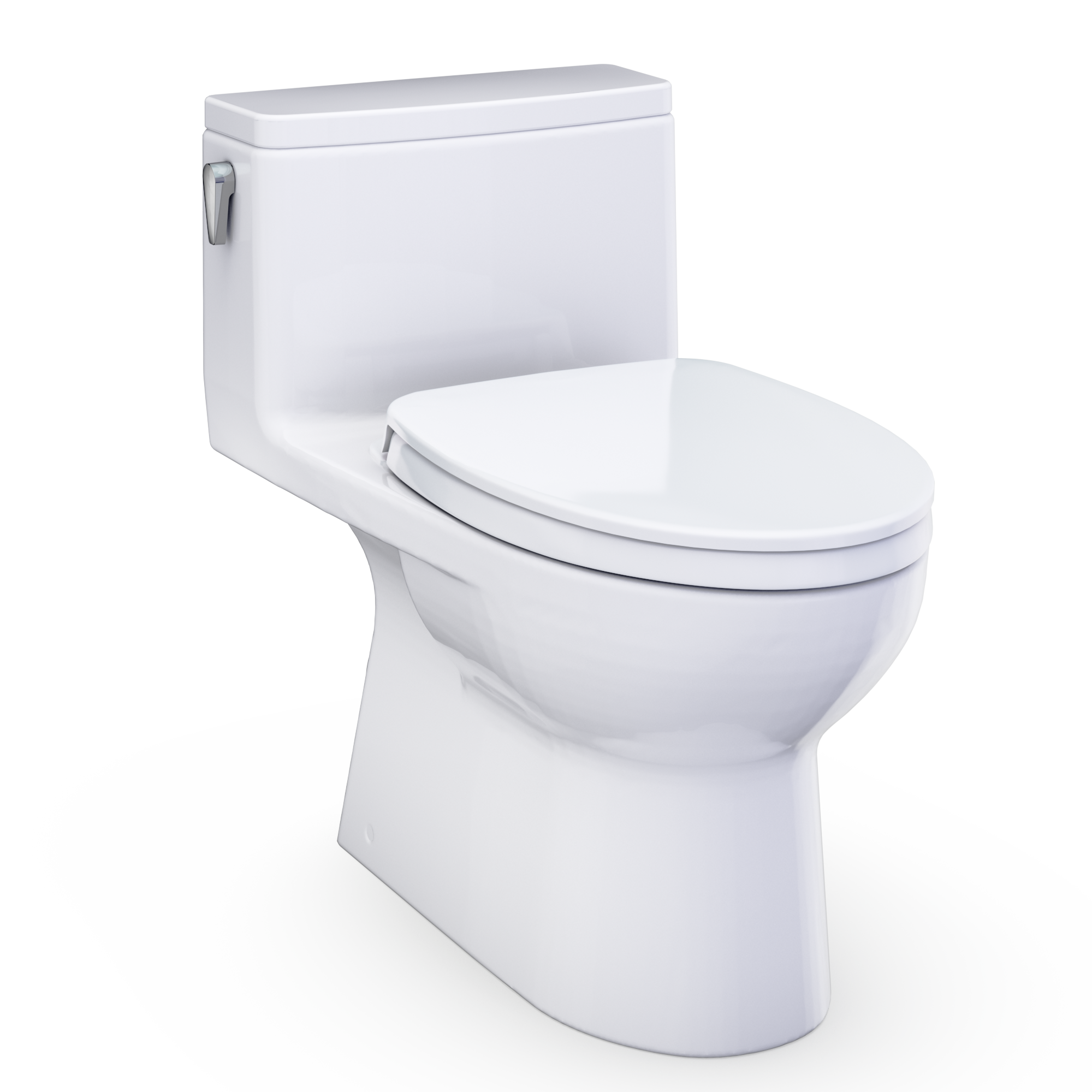 Cotton white one-piece elongated toilet with closed seat