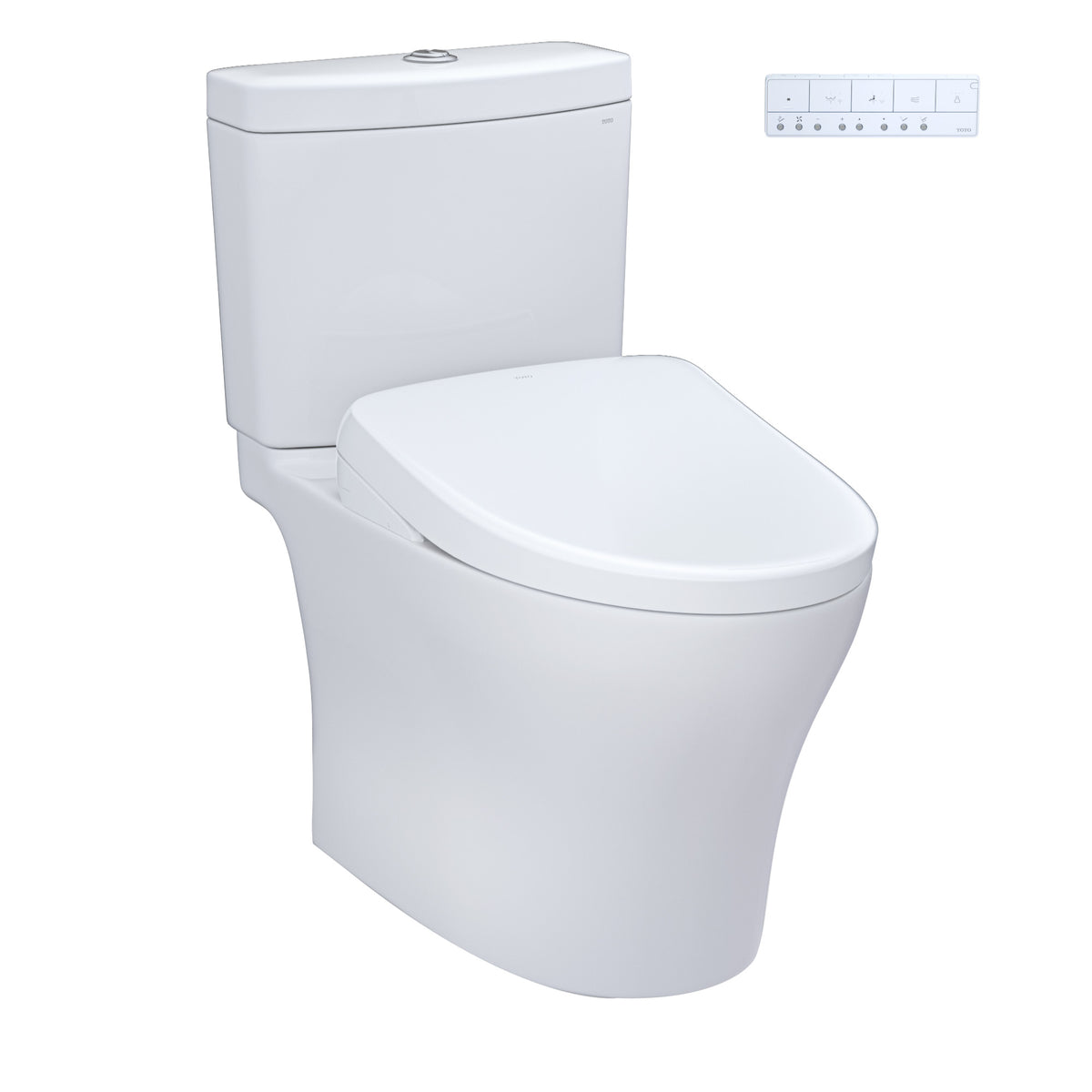 Cotton white two-piece elongated dual-flush toilet with contemporary bidet seat
