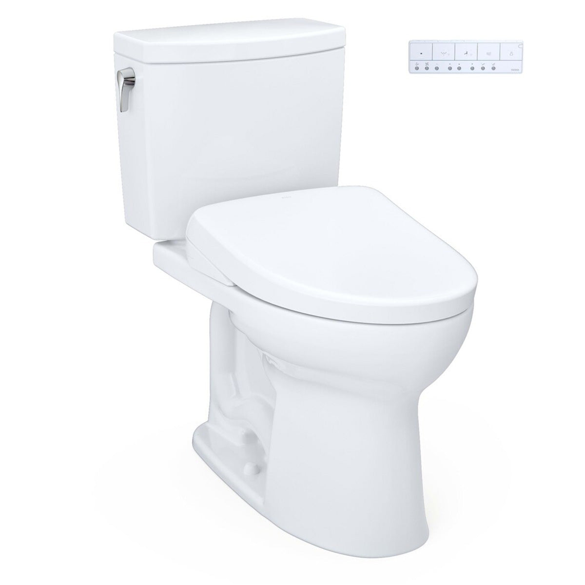 Cotton white two-piece elongated toilet with integrated bidet seat, modern cover