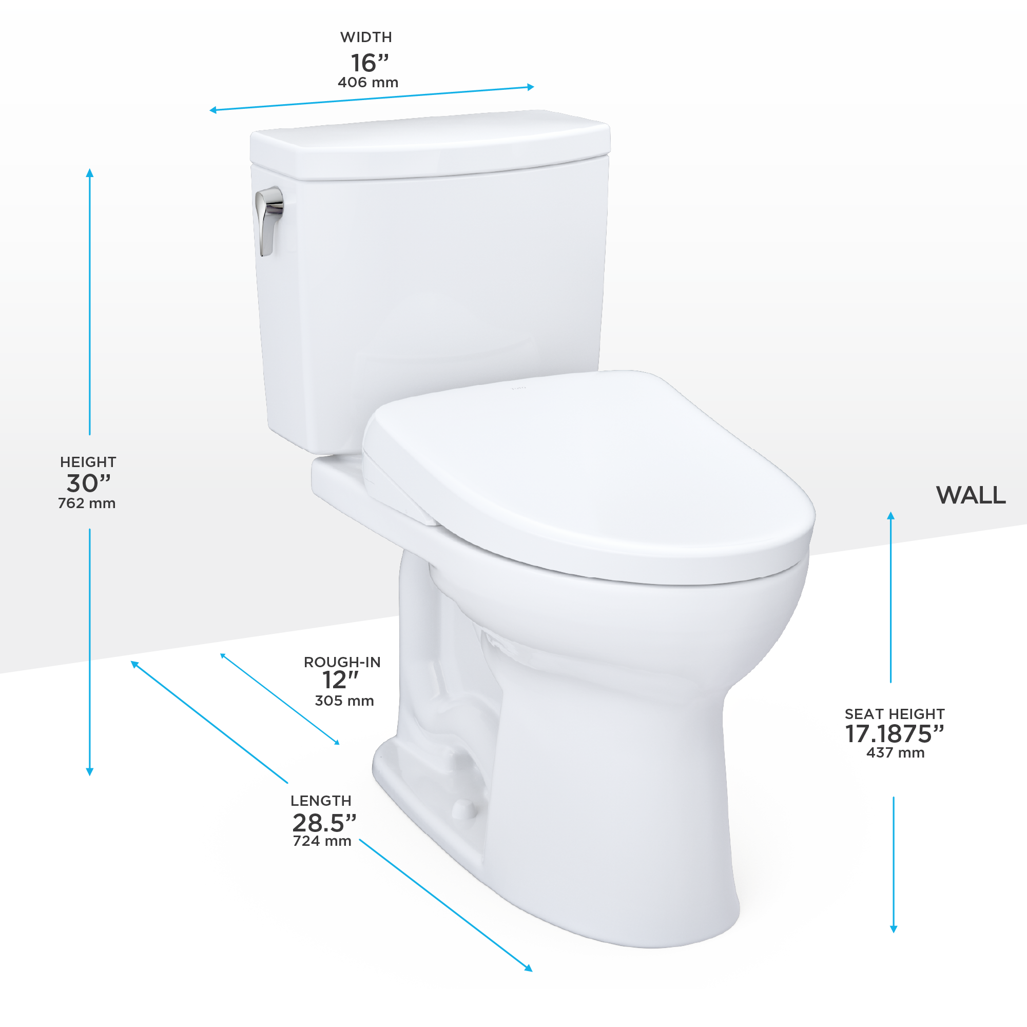 TOTO WASHLET+ Drake II 1G Two-Piece Elongated 1.0 GPF Toilet and WASHLET+ S7A Contemporary Bidet Seat, Cotton White - MW4544736CUFG#01, MW4544736CUFGA#01