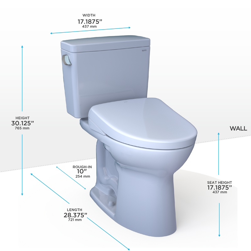 TOTO Drake WASHLET+ Two-Piece Elongated 1.28 GPF Universal Height TORNADO FLUSH Toilet with S7 Contemporary Bidet Seat, 10 Inch Rough-In, Cotton White - MW7764726CEFG.10#01, MW7764726CEFGA.10#01