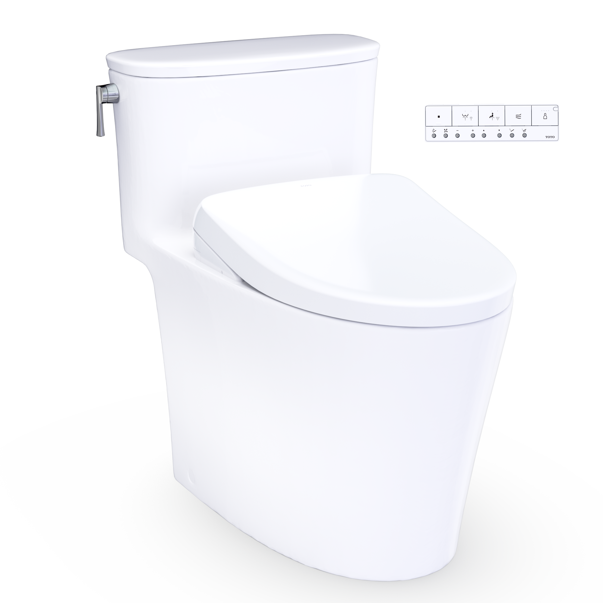 Cotton white one-piece elongated toilet with bidet seat and top control panel