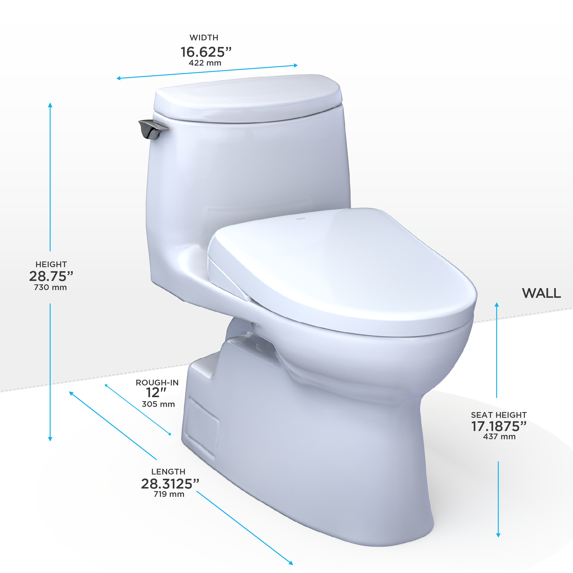 TOTO WASHLET+ Carlyle II 1G One-Piece Elongated 1.0 GPF Toilet and WASHLET+ S7A Contemporary Bidet Seat, Cotton White - MW6144736CUFG#01, MW6144736CUFGA#01
