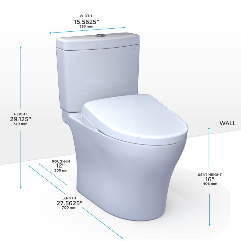 TOTO WASHLET+ Aquia IV Two-Piece Elongated Dual Flush 1.28 and 0.9 GPF Toilet and Contemporary WASHLET S7A Contemporary Bidet Seat, Cotton White - MW4464736CEMGN#01, MW4464736CEMGNA#01