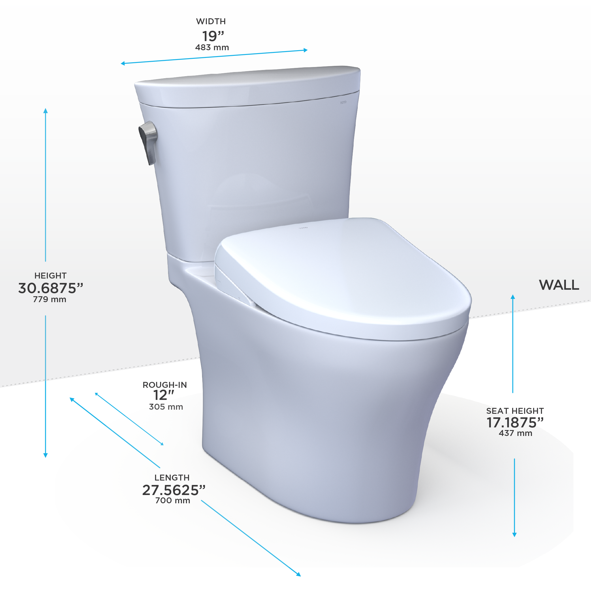 TOTO WASHLET+ Aquia IV Arc Two-Piece Elongated Dual Flush 1.28 and 0.9 GPF Toilet with S7A Contemporary Bidet Seat, Cotton White - MW4484736CEMFGN#01, MW4484736CEMFGNA#01