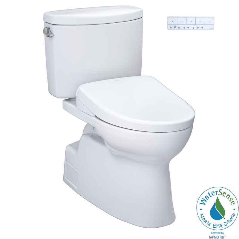 TOTO WASHLET+ Vespin II Two-Piece Elongated 1.28 GPF Toilet and WASHLET+ S7A Contemporary Bidet Seat, Cotton White - MW4744736CEFG#01, MW4744736CEFGA#01