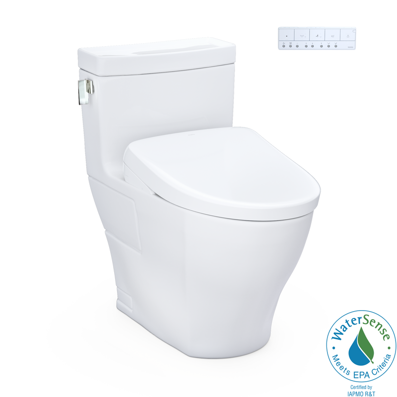 TOTO WASHLET+ Legato One-Piece Elongated 1.28 GPF Toilet and Contemporary WASHLET S7 Contemporary Bidet Seat, Cotton White - MW6244726CEFG#01, MW6244726CEFGA#01