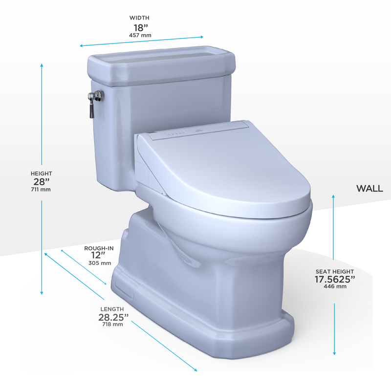 TOTO WASHLET+ Eco Guinevere Elongated 1.28 GPF Universal Height Toilet with C5 Bidet Seat, Cotton White - MW9743084CEFG