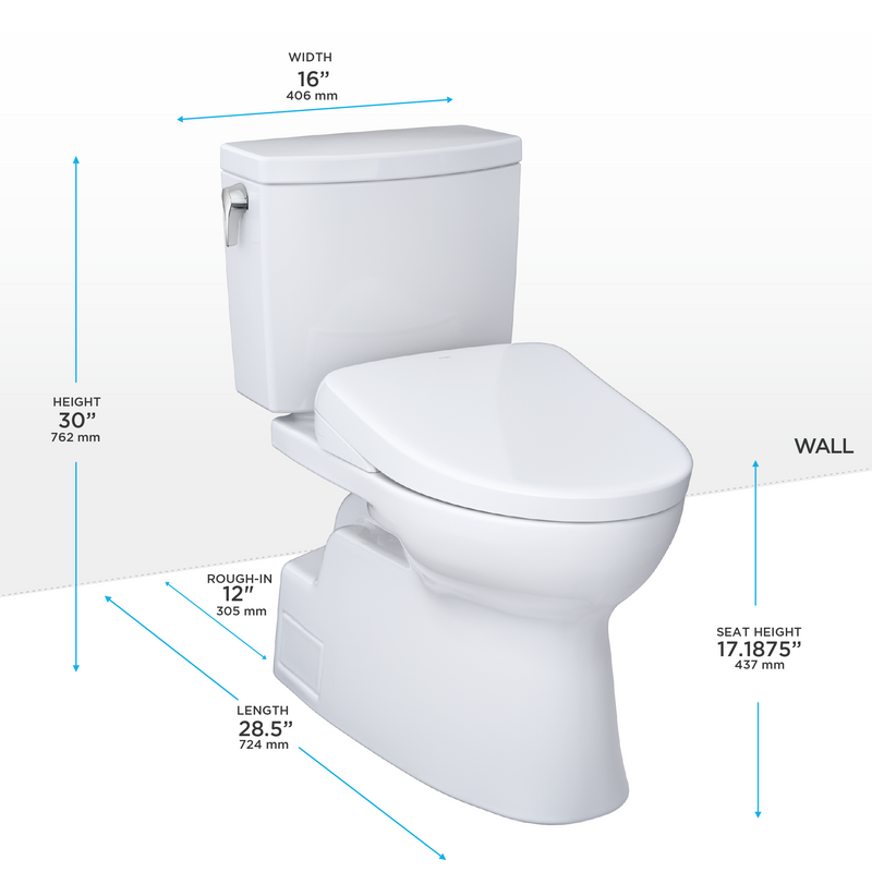 TOTO WASHLET+ Vespin II 1G Two-Piece Elongated 1.0 GPF Toilet and WASHLET+ S7 Contemporary Bidet Seat, Cotton White - MW4744726CUFG#01, MW4744726CUFGA#01