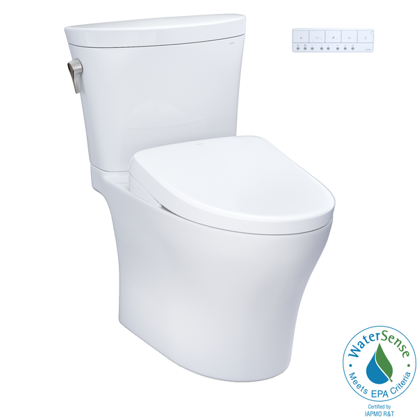 TOTO WASHLET+ Aquia IV Arc Two-Piece Elongated Dual Flush 1.28 and 0.9 GPF  Toilet with S7 Contemporary Bidet Seat, Cotton White - MW4484726CEMFGN#01, 