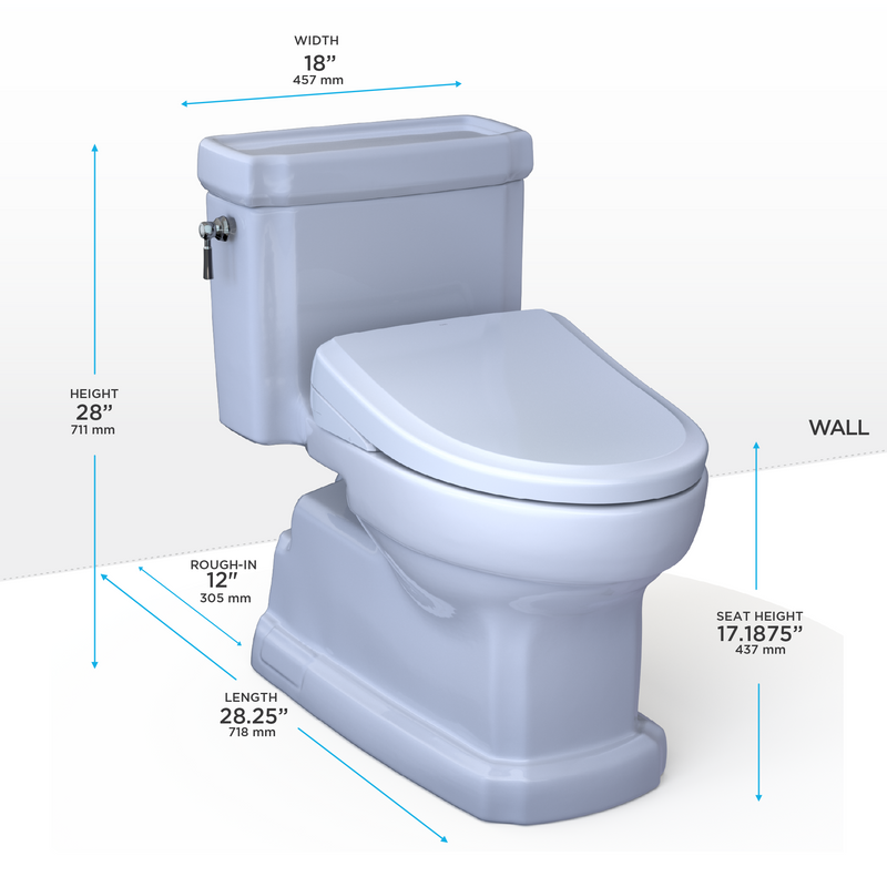 TOTO WASHLET+ Eco Guinevere Elongated 1.28 GPF Universal Height Toilet with S7 Classic Bidet Seat, Cotton White - MW9744724CEFG#01, MW9744724CEFGA#01