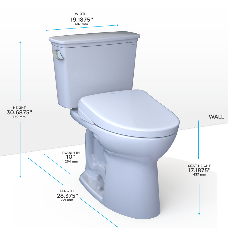 TOTO Drake Transitional WASHLET+ Two-Piece Elongated 1.28 GPF Universal Height TORNADO FLUSH Toilet with S7 Contemporary Bidet Seat, Cotton White - MW7864726CEFG.10#01, MW7864726CEFGA.10#01