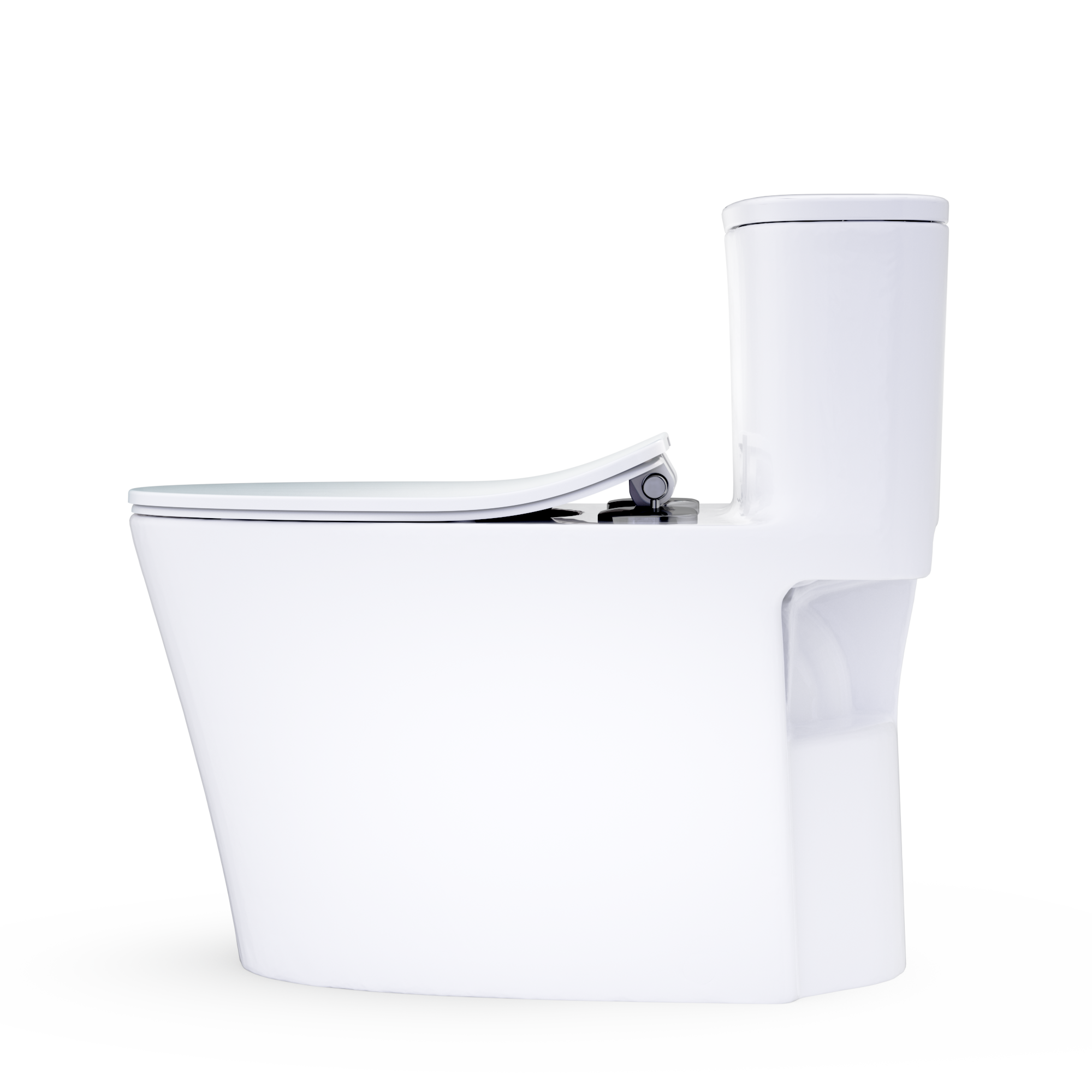 TOTO one-piece elongated toilet, cotton white, side view with control panel