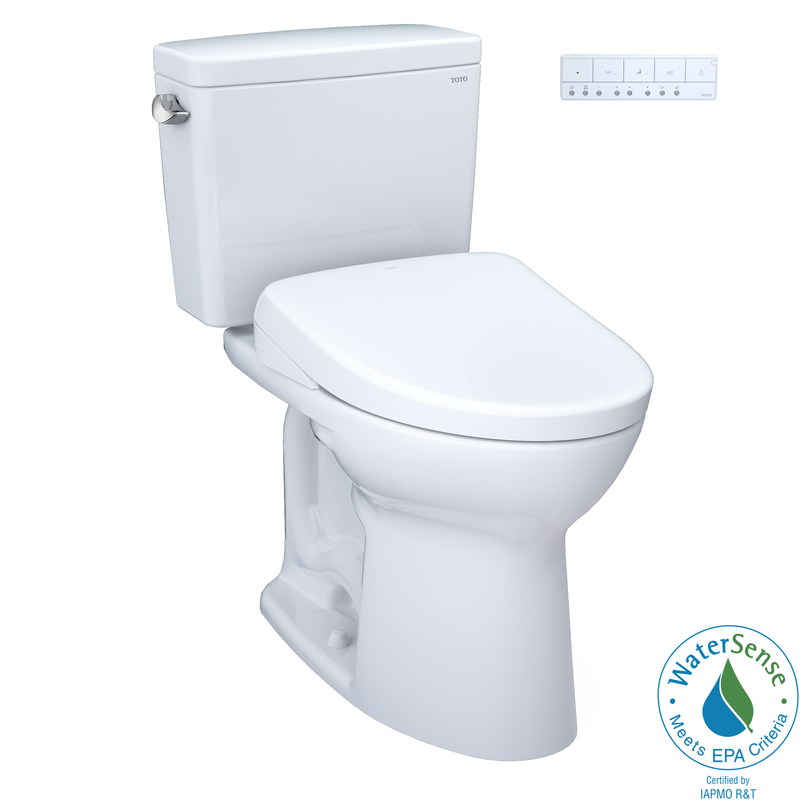 TOTO Drake WASHLET+ Two-Piece Elongated 1.28 GPF TORNADO FLUSH Toilet with S7A Contemporary Bidet Seat, Cotton White - MW7764736CEG#01,  MW7764736CEGA#01