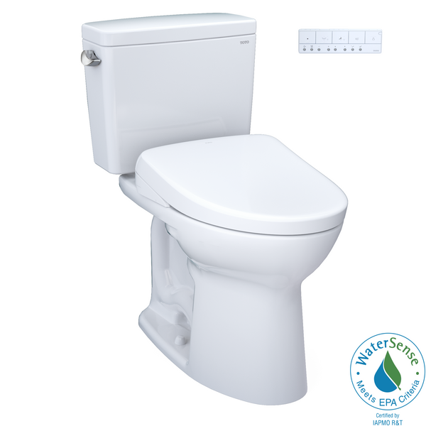 TOTO Drake WASHLET+ Two-Piece Elongated 1.28 GPF Universal Height TORNADO  FLUSH Toilet with S7A Contemporary Bidet Seat, Cotton White - 