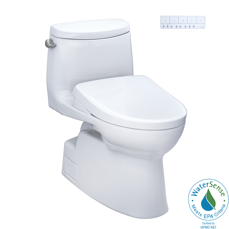 TOTO WASHLET+ Carlyle II One-Piece Elongated 1.28 GPF Toilet and WASHLET+ S7A Contemporary Bidet Seat, Cotton White - MW6144736CEFG#01, MW6144736CEFGA#01