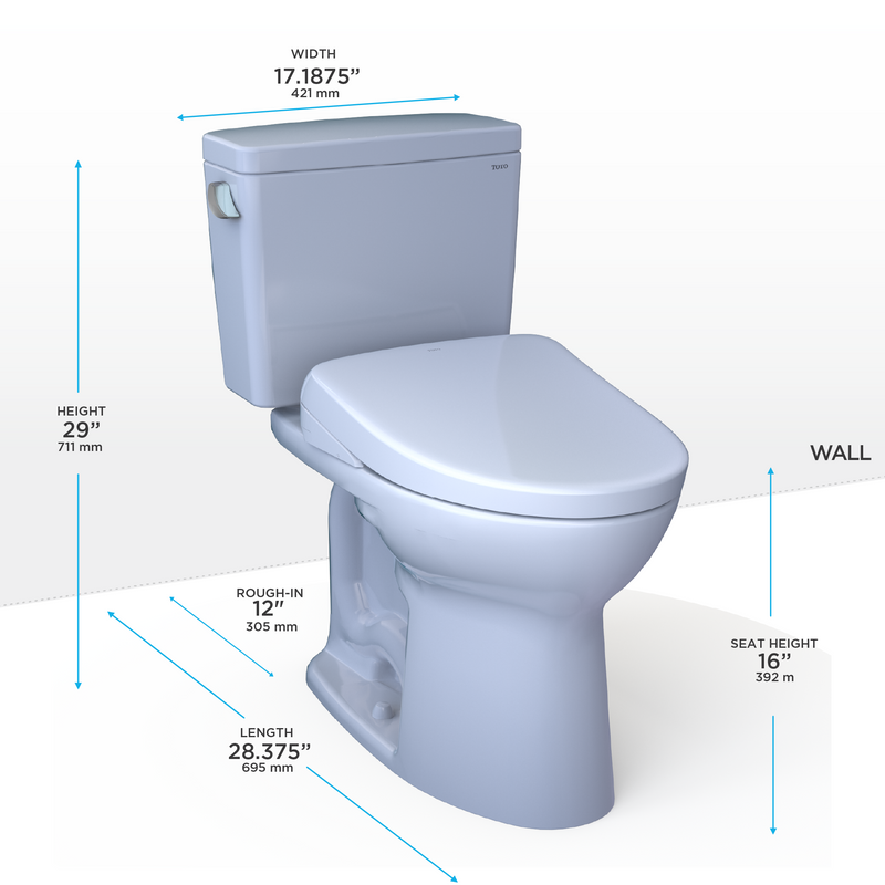 TOTO Drake WASHLET+ Two-Piece Elongated 1.28 GPF TORNADO FLUSH Toilet with S7 Contemporary Bidet Seat, Cotton White - MW7764726CEG#01,  MW7764726CEGA#01