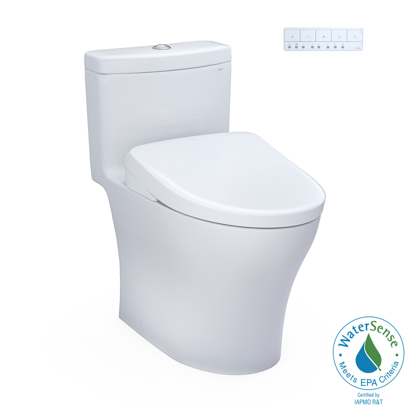 TOTO WASHLET+ Aquia IV One-Piece Elongated Dual Flush 1.28 and 0.9 GPF Toilet with S7A Contemporary Electric Bidet Seat, Cotton White - MW6464736CEMFGN#01, MW6464736CEMFGNA#01