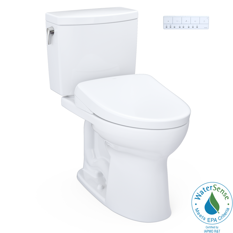 TOTO WASHLET+ Drake II 1G Two-Piece Elongated 1.0 GPF Toilet and WASHLET+ S7A Contemporary Bidet Seat, Cotton White - MW4544736CUFG#01, MW4544736CUFGA#01