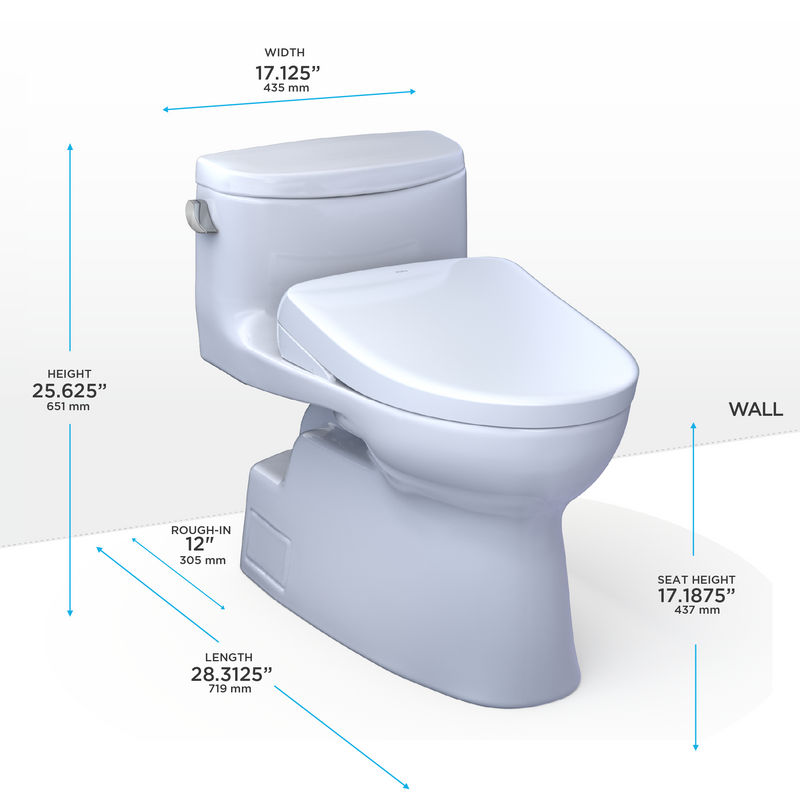 TOTO WASHLET+ Carolina II One-Piece Elongated 1.28 GPF Toilet and WASHLET+ S7 Contemporary Bidet Seat, Cotton White - MW6444726CEFG