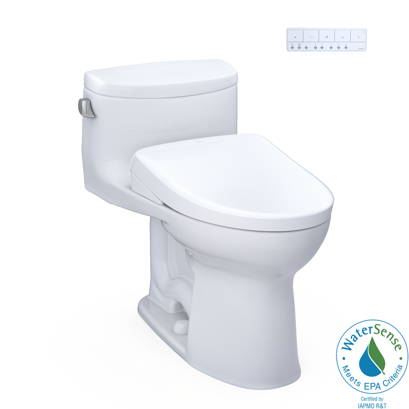 TOTO WASHLET+ Supreme II One-Piece Elongated 1.28 GPF Toilet and WASHLET+ S7 Contemporary Bidet Seat, Cotton White - MW6344726CEFG