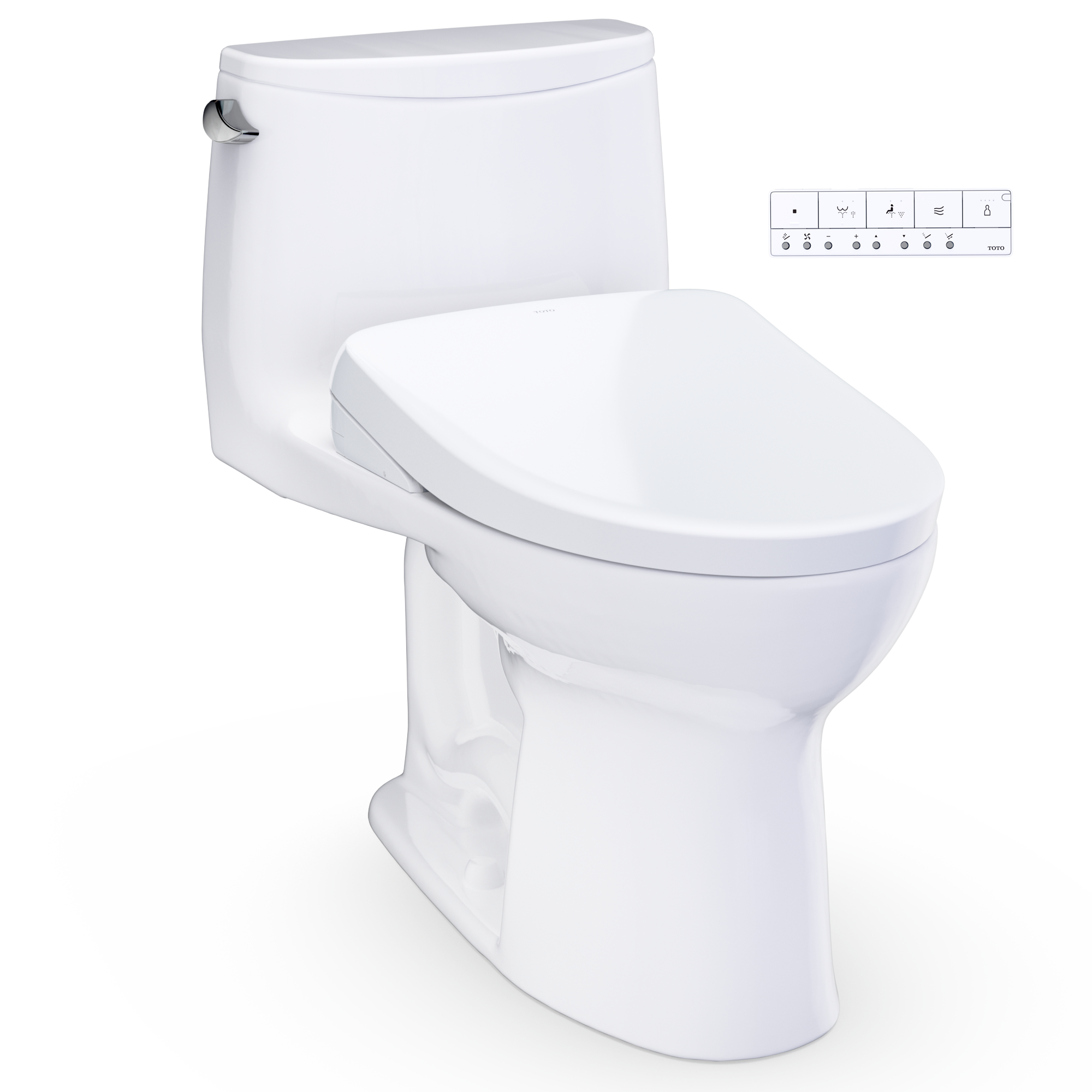 One-piece elongated toilet with bidet seat, cotton white