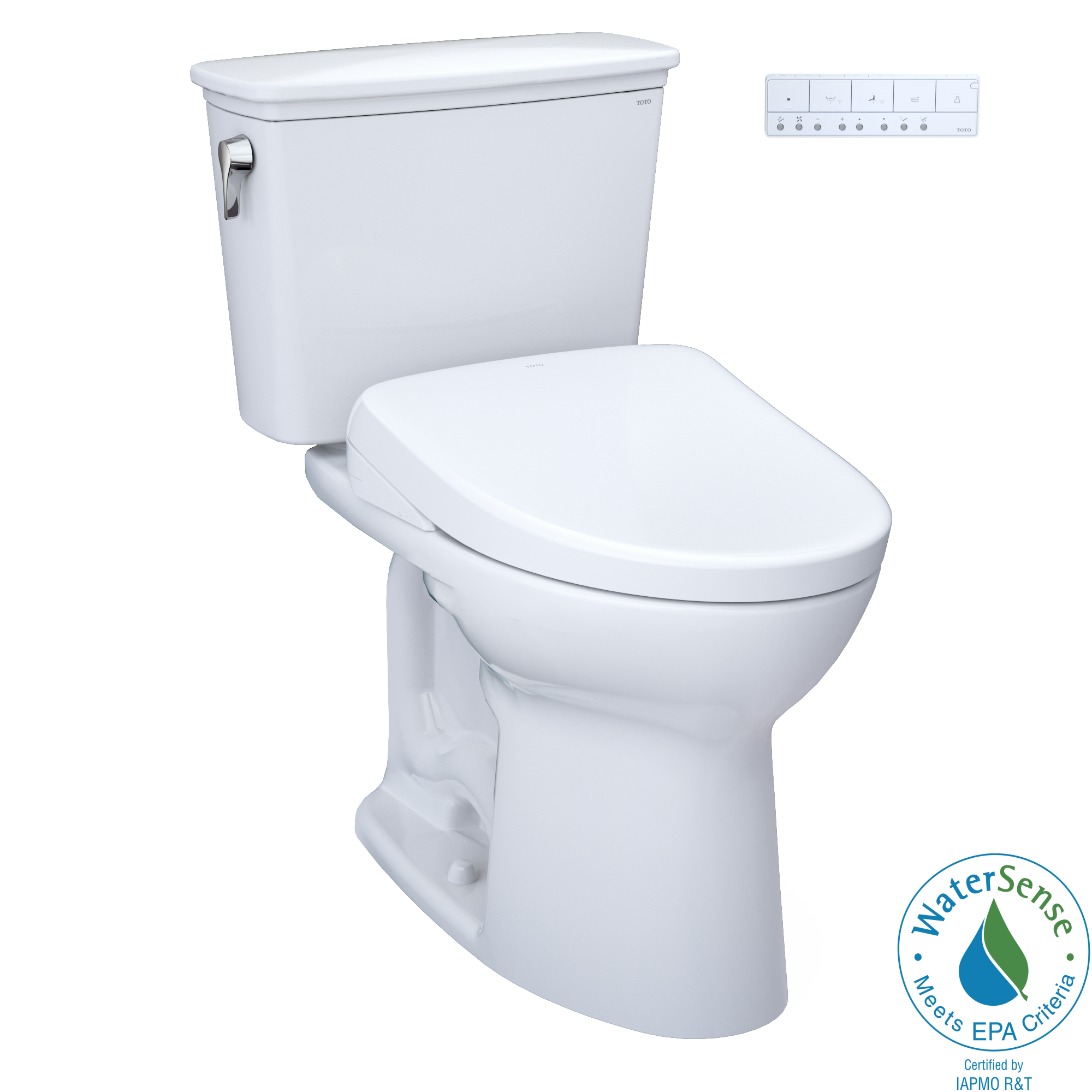 TOTO Drake Transitional WASHLET+ Two-Piece Elongated 1.28 GPF TORNADO FLUSH Toilet with S7A Contemporary Bidet Seat, Cotton White - MW7864736CEG#01, MW7864736CEGA#01
