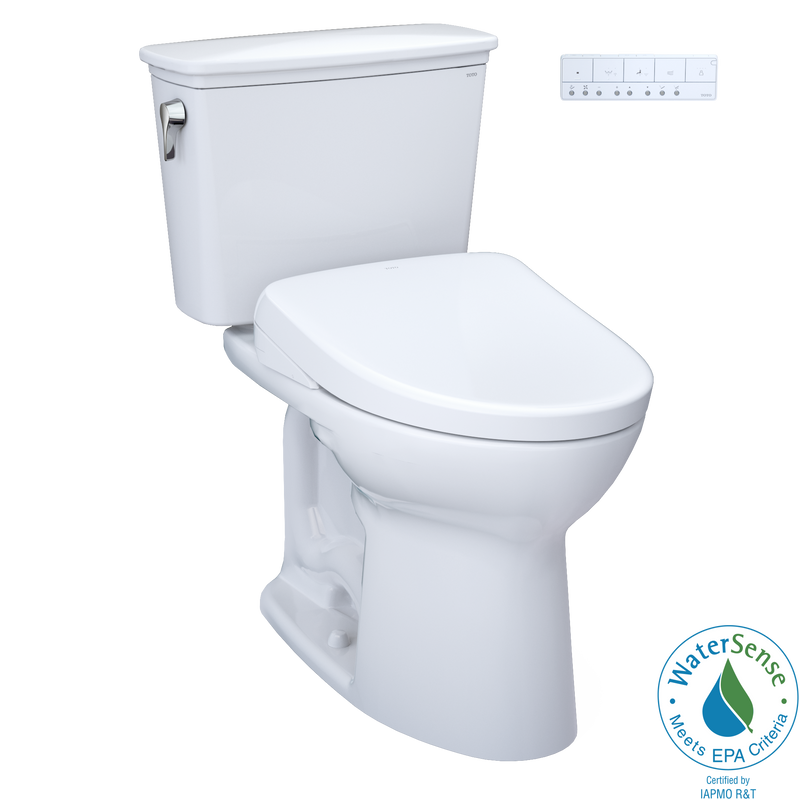 TOTO Drake Transitional WASHLET+ Two-Piece Elongated 1.28 GPF TORNADO FLUSH Toilet with S7A Contemporary Bidet Seat, Cotton White - MW7864736CEG#01, MW7864736CEGA#01