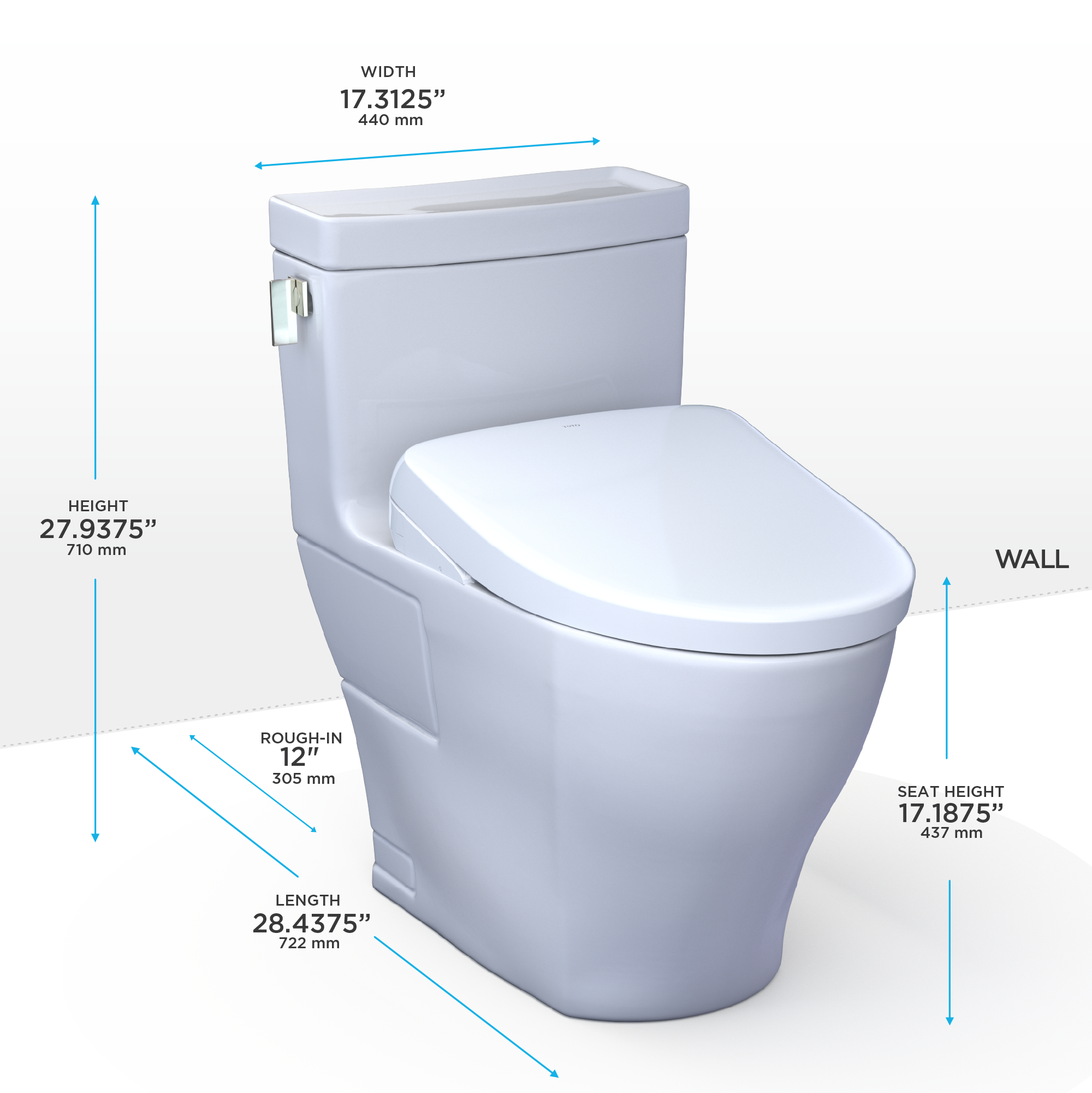 TOTO WASHLET+ Legato One-Piece Elongated 1.28 GPF Toilet and Contemporary WASHLET S7A Contemporary Bidet Seat, Cotton White - MW6244736CEFG#01, MW6244736CEFGA#01