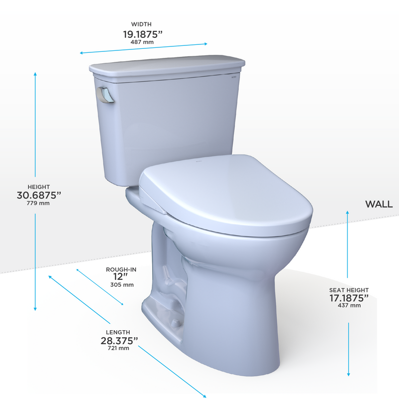 TOTO Drake Transitional WASHLET+ Two-Piece Elongated 1.28 GPF Universal Height TORNADO FLUSH Toilet with S7 Contemporary Bidet Seat, Cotton White - MW7864726CEFG#01, MW7864726CEFGA#01