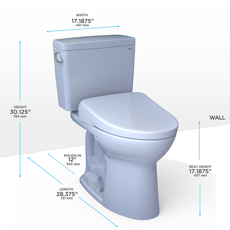 TOTO Drake WASHLET+ Two-Piece Elongated 1.28 GPF Universal Height TORNADO FLUSH Toilet with S7A Contemporary Bidet Seat, Cotton White - MW7764736CEFG#01, MW7764736CEFGA#01