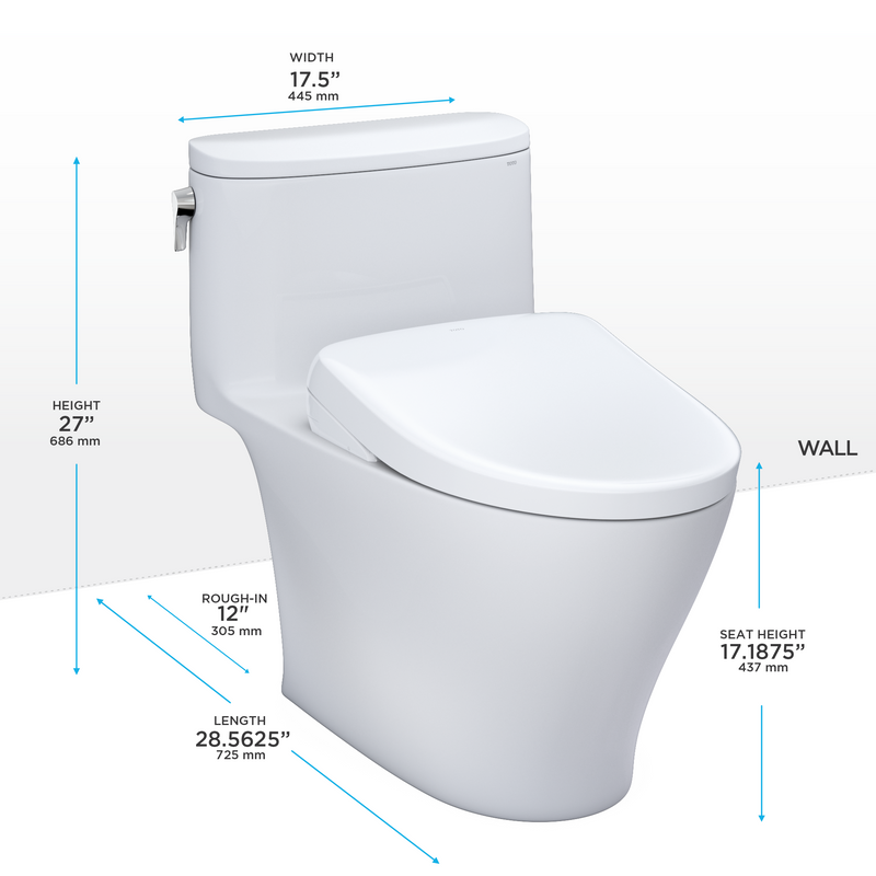 TOTO WASHLET+ Nexus One-Piece Elongated 1.28 GPF Toilet with S7 Contemporary Bidet Seat, Cotton White - MW6424726CEFG#01, MW6424726CEFGA#01