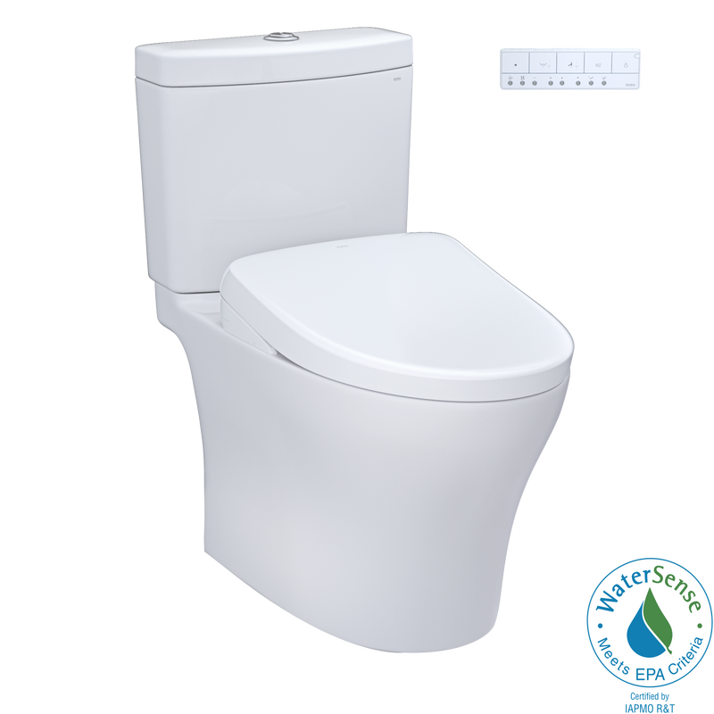 TOTO WASHLET+ Aquia IV Two-Piece Elongated Dual Flush 1.28 and 0.9 GPF Toilet and Contemporary WASHLET S7A Contemporary Bidet Seat, Cotton White - MW4464736CEMGN#01, MW4464736CEMGNA#01